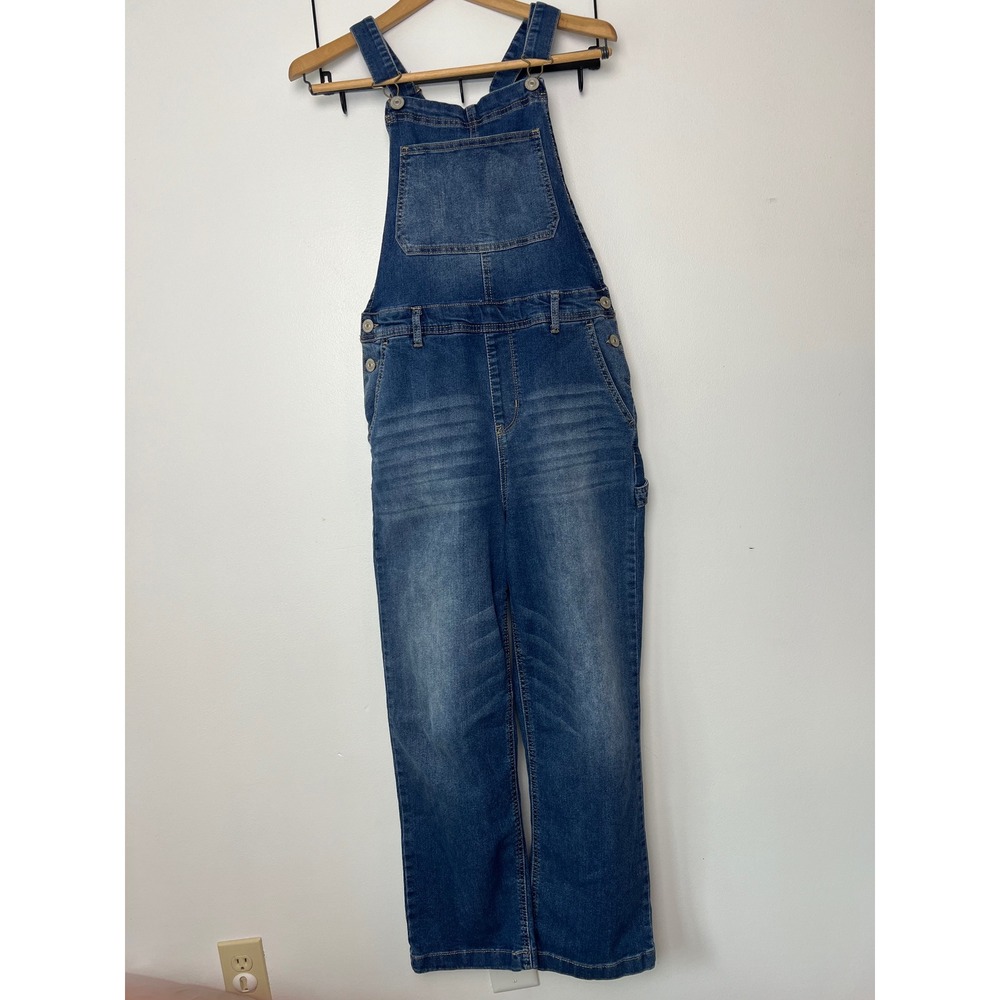 WallFlower Womens Blue Denim Bib Overalls Straight Leg Medium Wash Size L